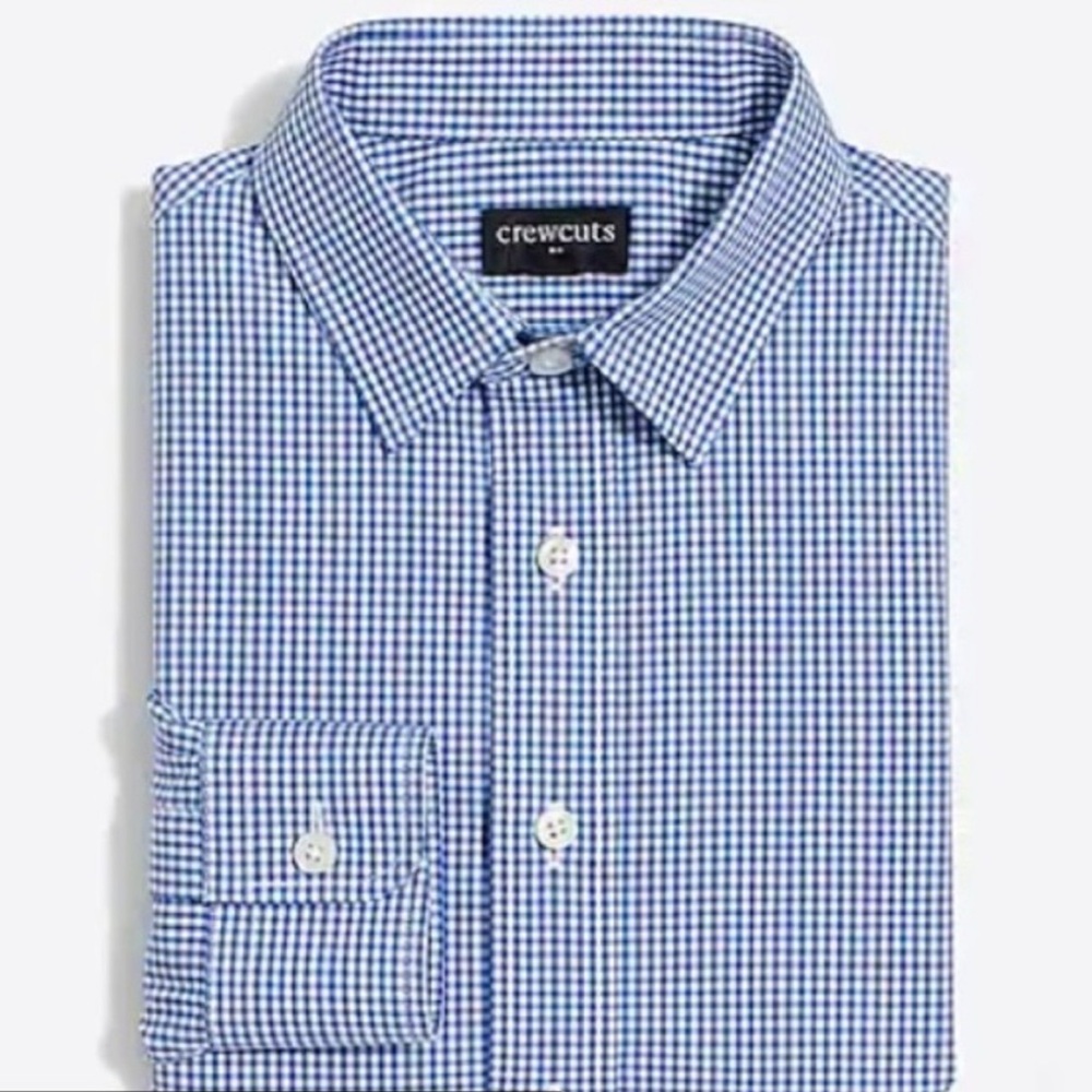 J Crew Factory boys long sleeve flex blue/white check button down shirt. Size8